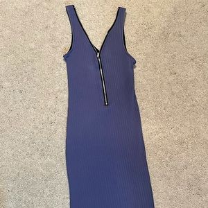 Blue Ribbed Bodycon Dress